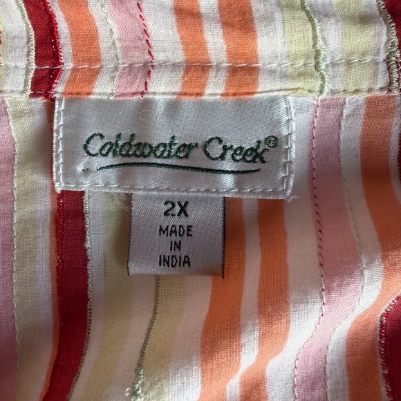 Coldwater Creek Women 2X Blouse retro button down red orange Stripe Cotton - Picture 9 of 12
